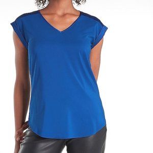 Express Satin V-Neck Gramercy Tee - Blue